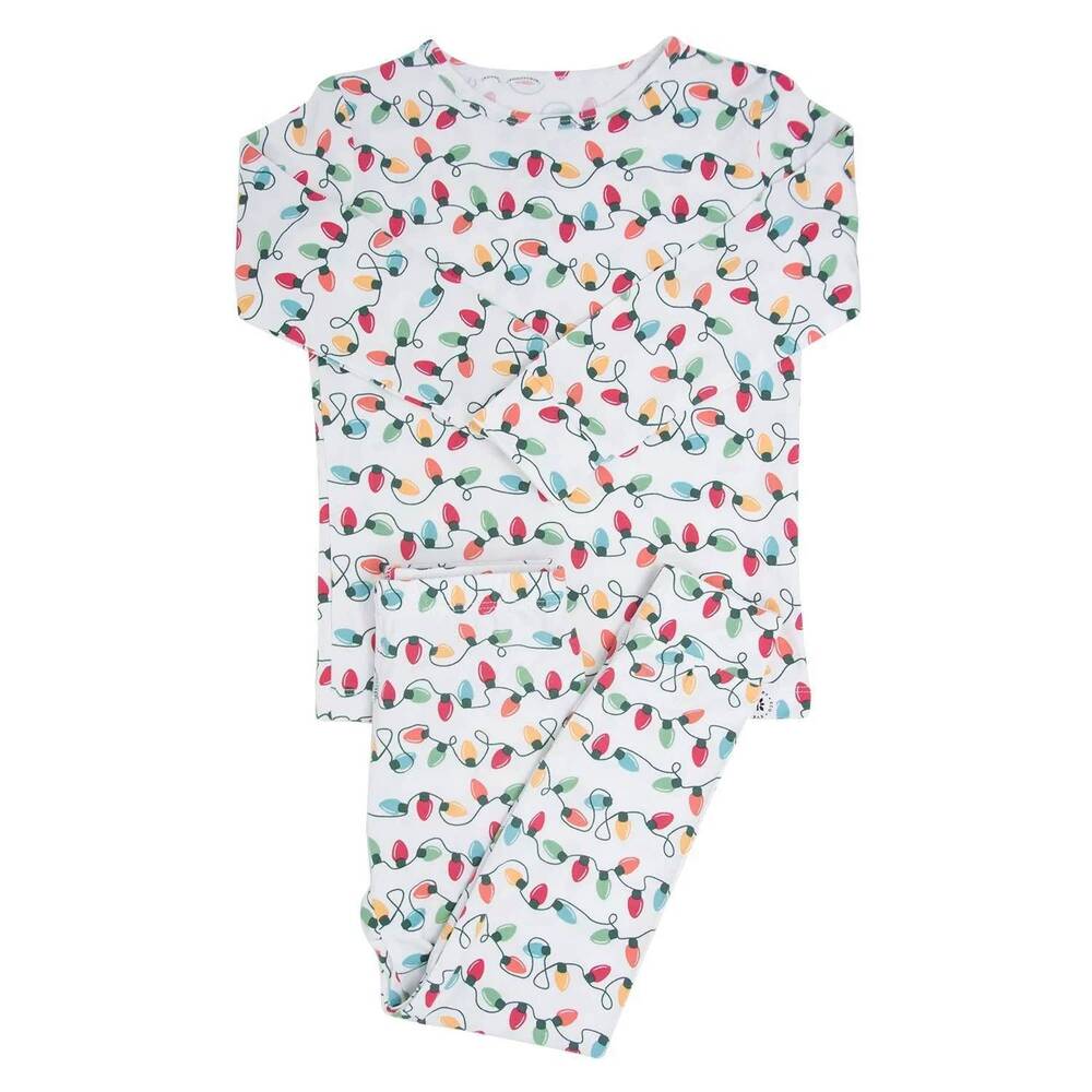 NEW SWEET BAMBOO kids christmas lights pajama set in white